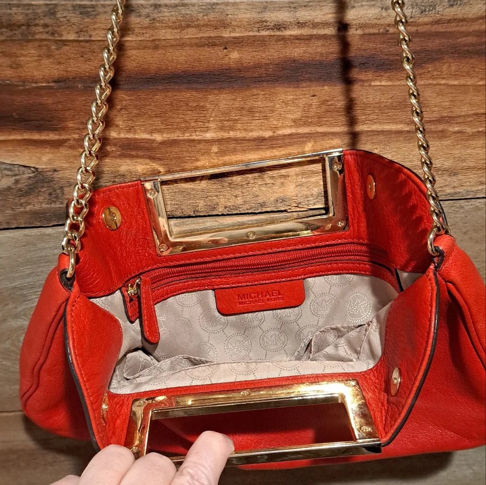 Michael Kors Red Leather & Gold Clutch Bag *Pre-Owned, light use* - Picture 4 of 11